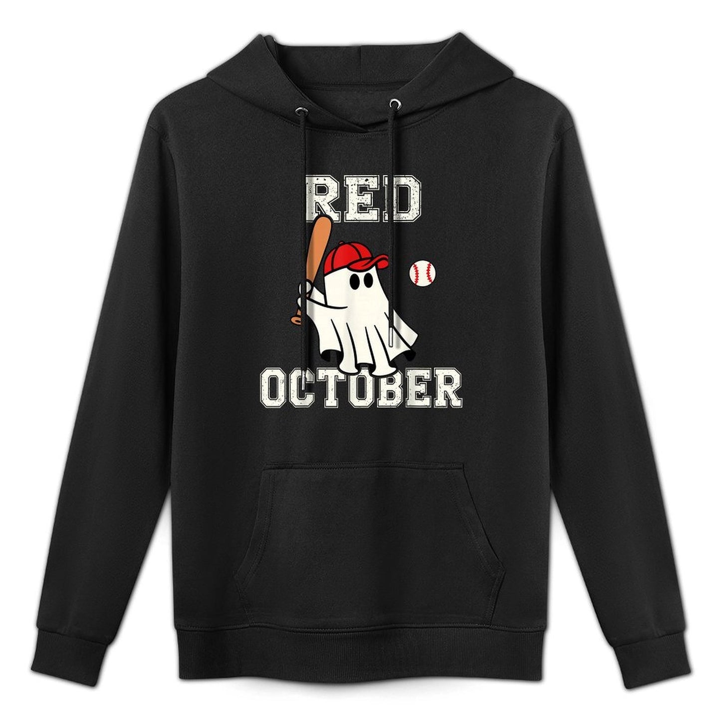 Funny in October We Wear Red Halloween Ghost Baseball Machine Washable Hoodie