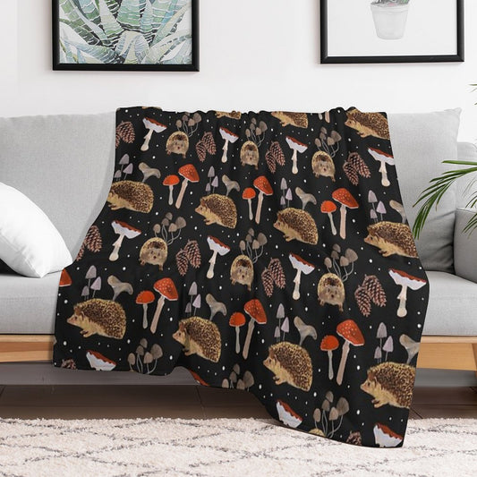 Hedgehogs And Mushrooms Throw Blanket