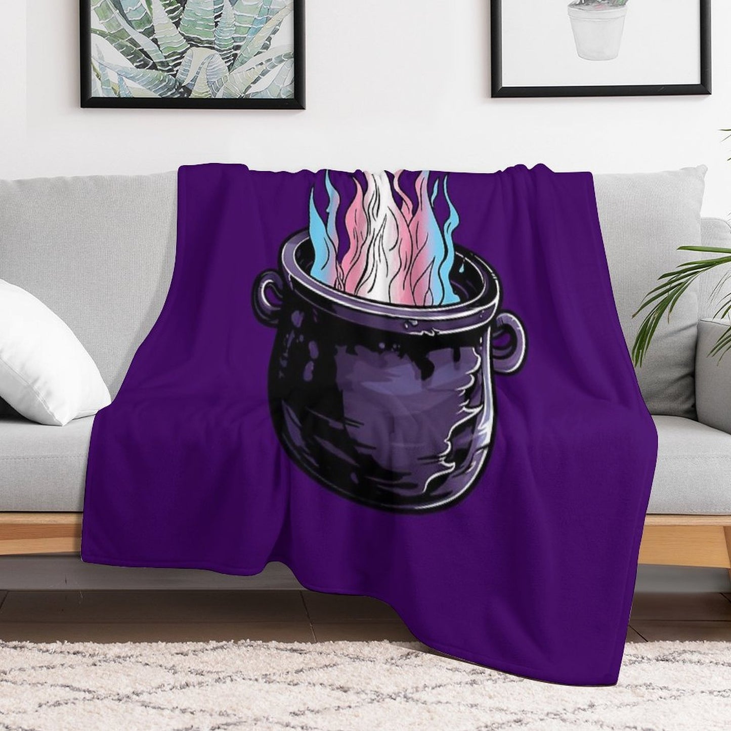 Trans Pride Flag Witches Cauldron , Transgender Witchy Design Throw Blanket