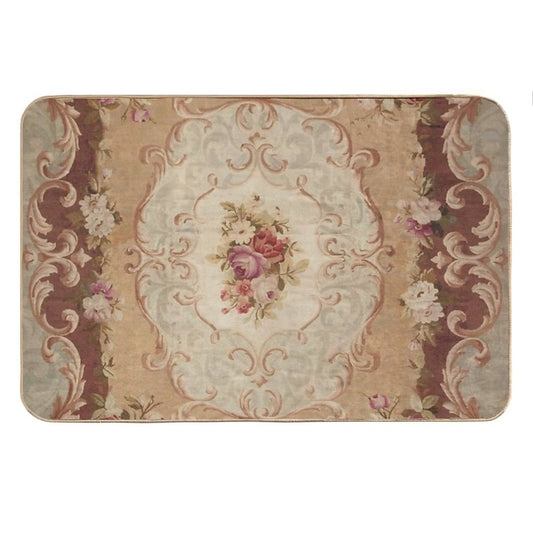 Antique Rose Floral French Aubusson Rug Print Bath Mat