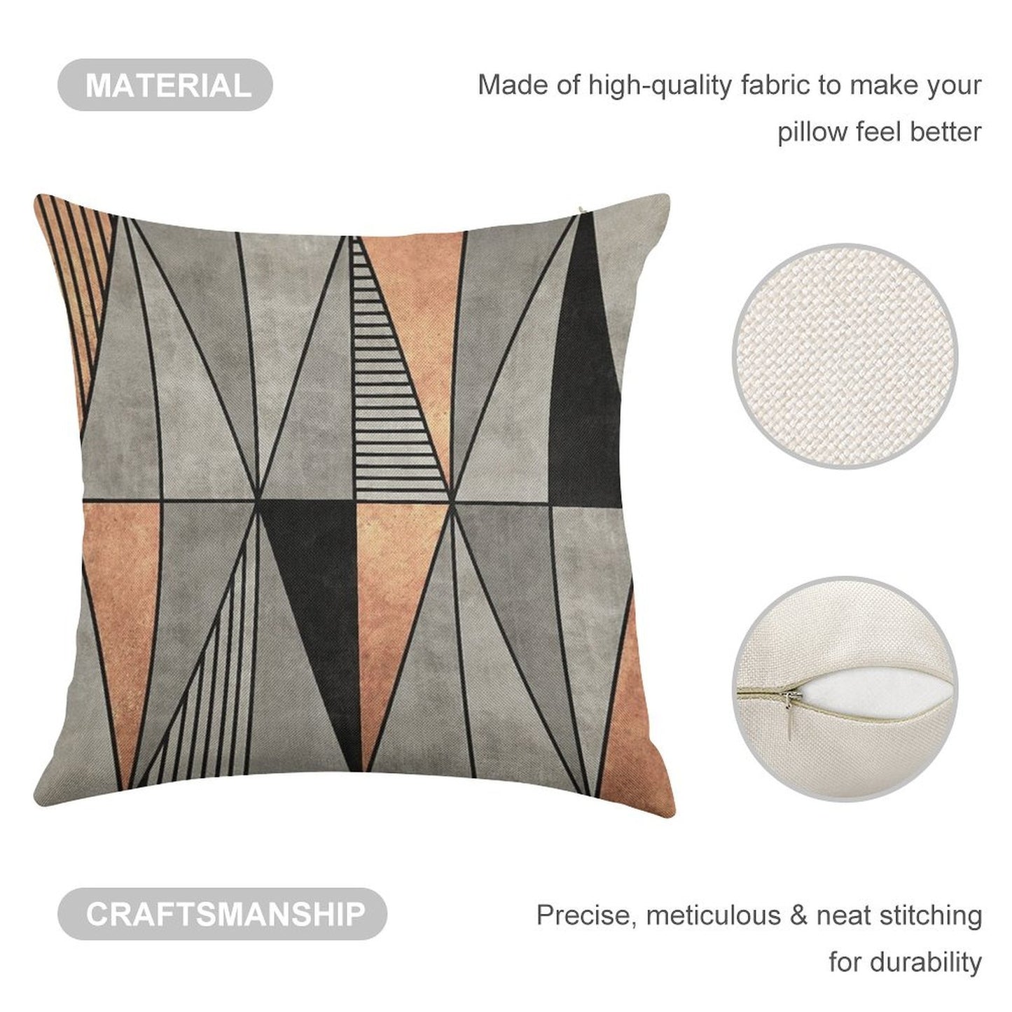 Concrete And Copper Triangles Linen Throw Pillow Cover