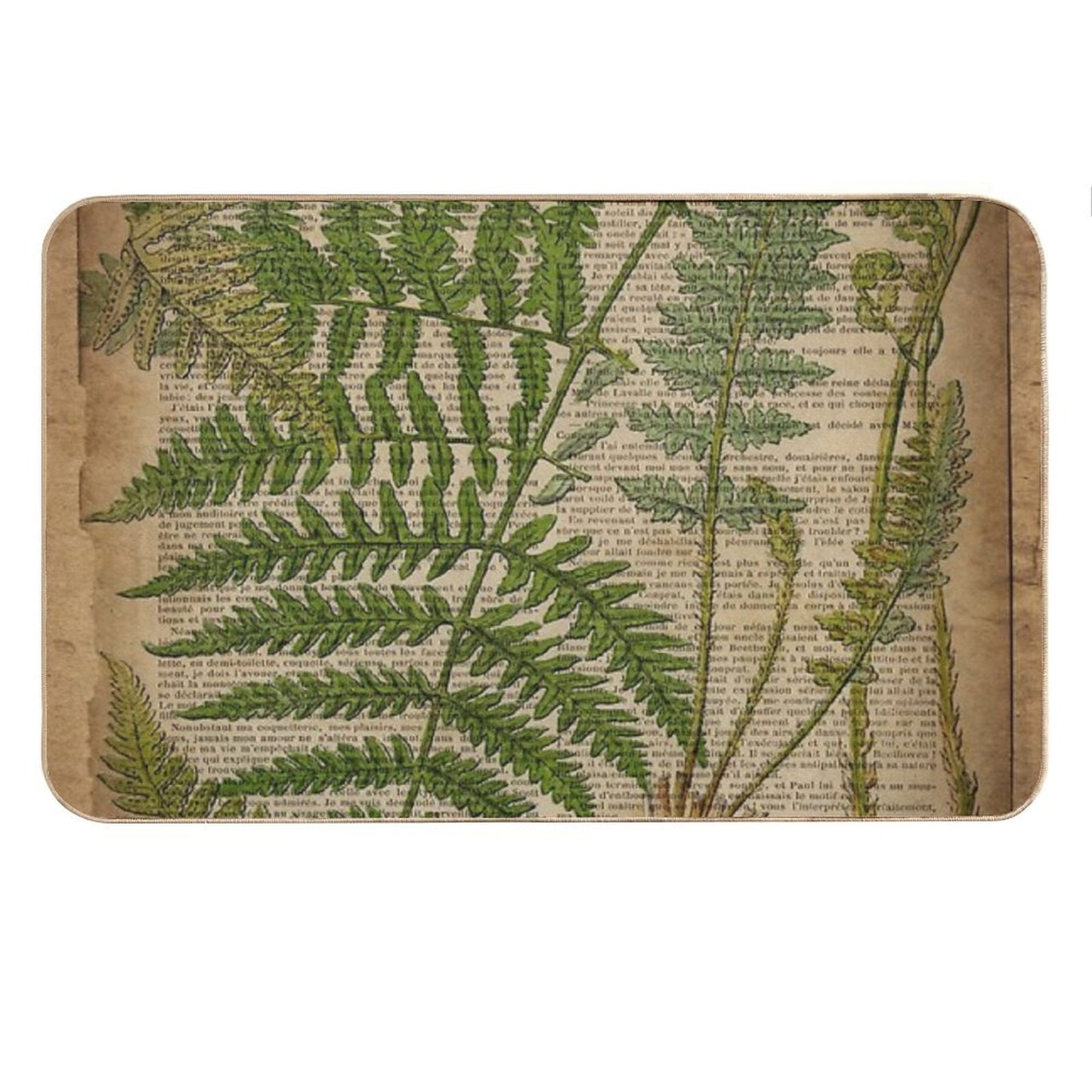 Vintage Foliage Hipster Botanical Print Fern Leaves Bath Mat
