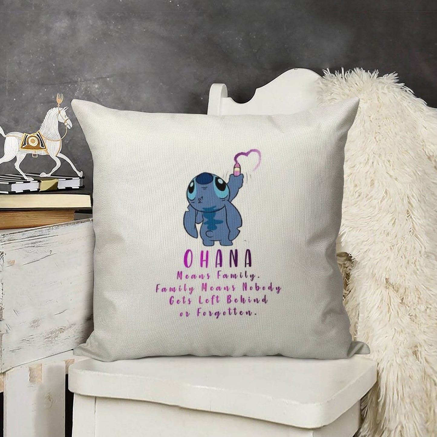 Lilo And Stitch Ohana Linen Throw Pillow Cover
