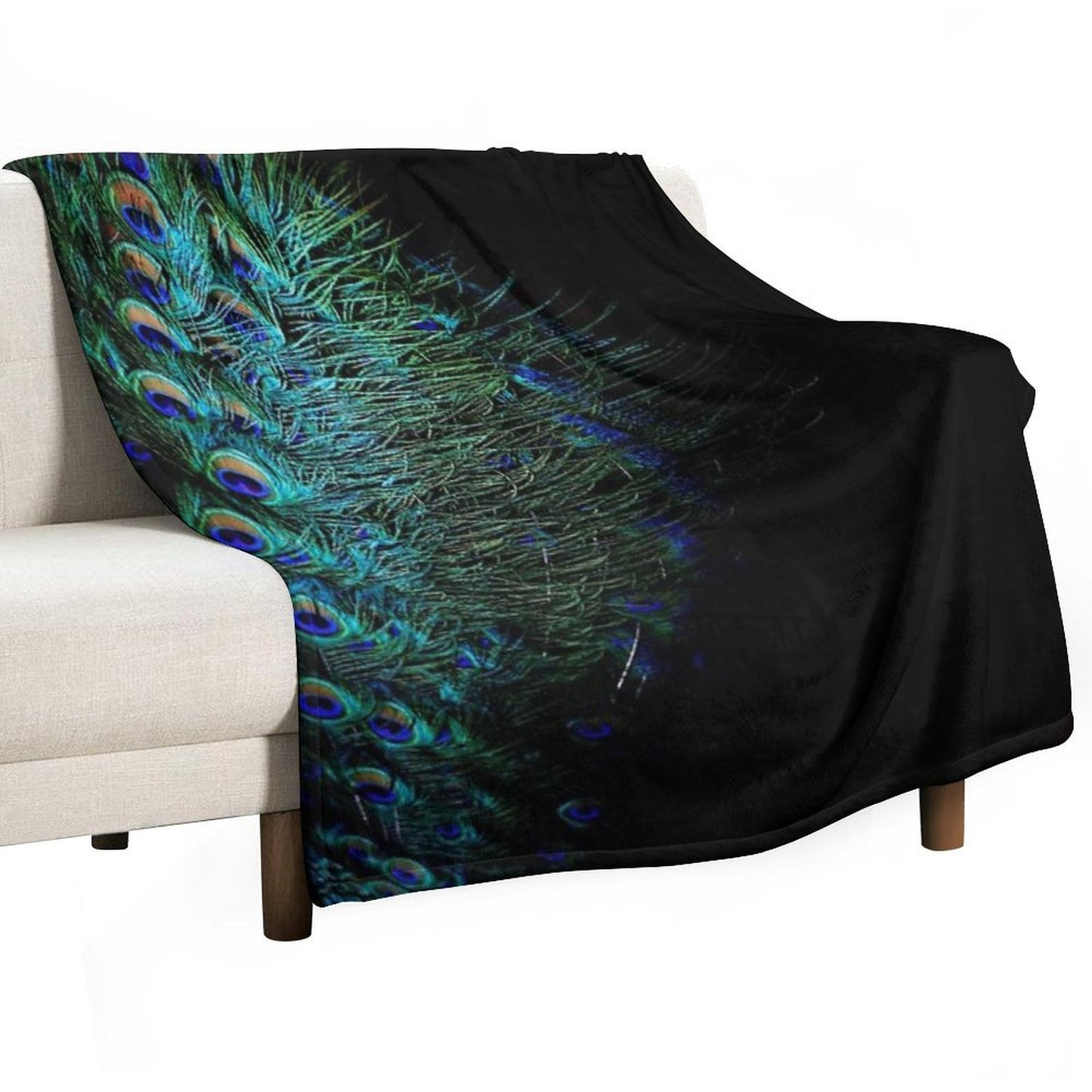 Peacock Feathers on A Black Background Throw Blanket