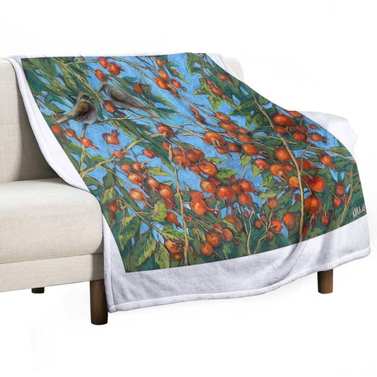 Sparrow Among In A Dog Rose Bush Throw Blanket