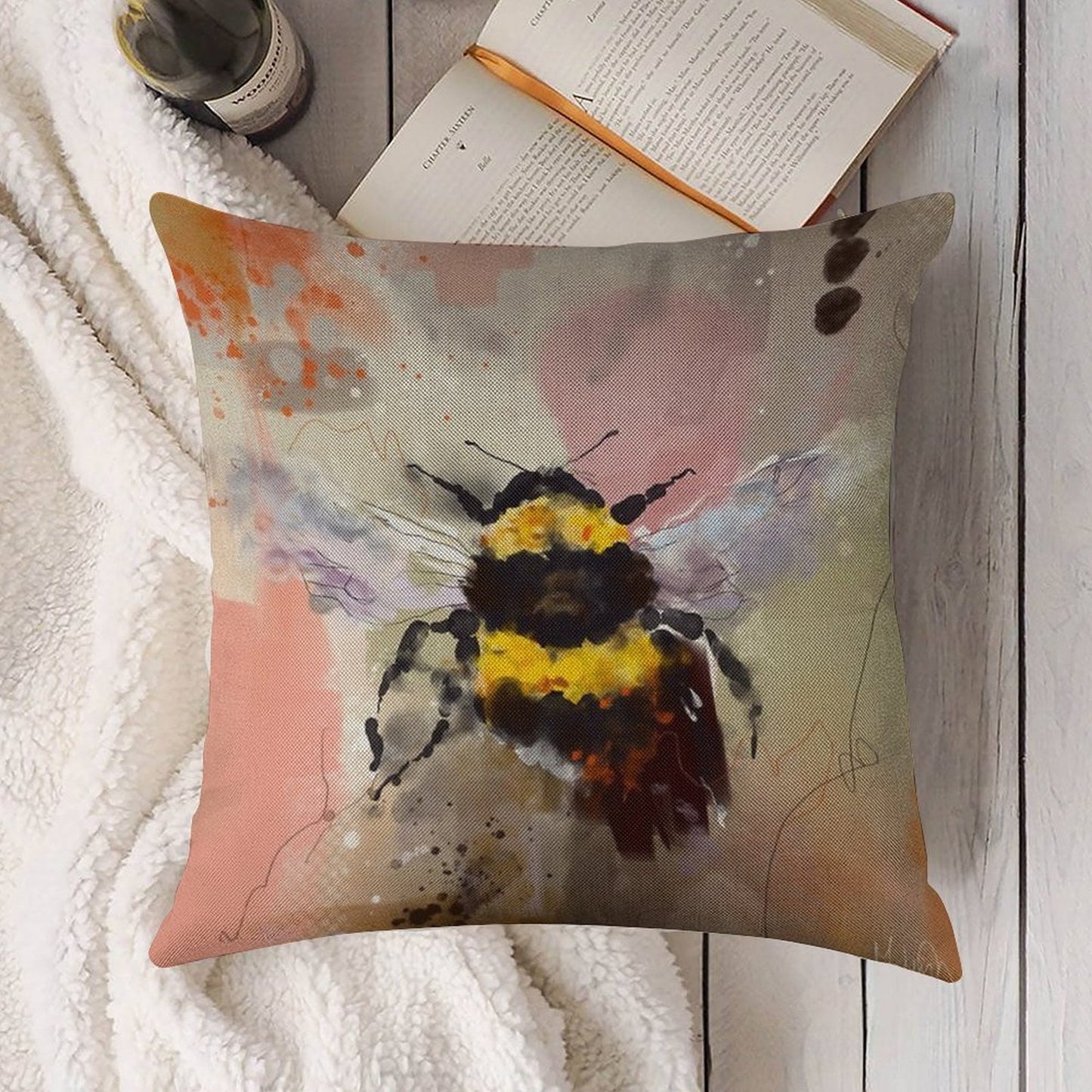 Bees Are Buzzing Linen Throw Pillow Cover