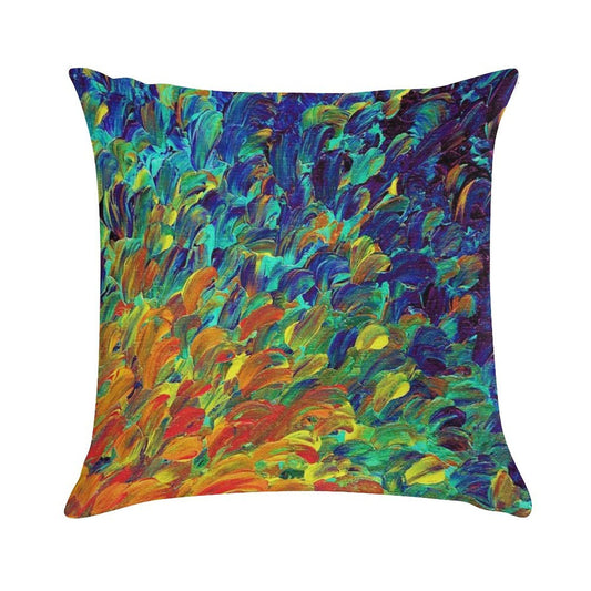 FOLLOW THE CURRENT 1, Bold Colorful Abstract Acrylic Painting Ocean Waves Blue Orange Splash Ombre Fine Art Soft Decorative Cover Throw Pillow