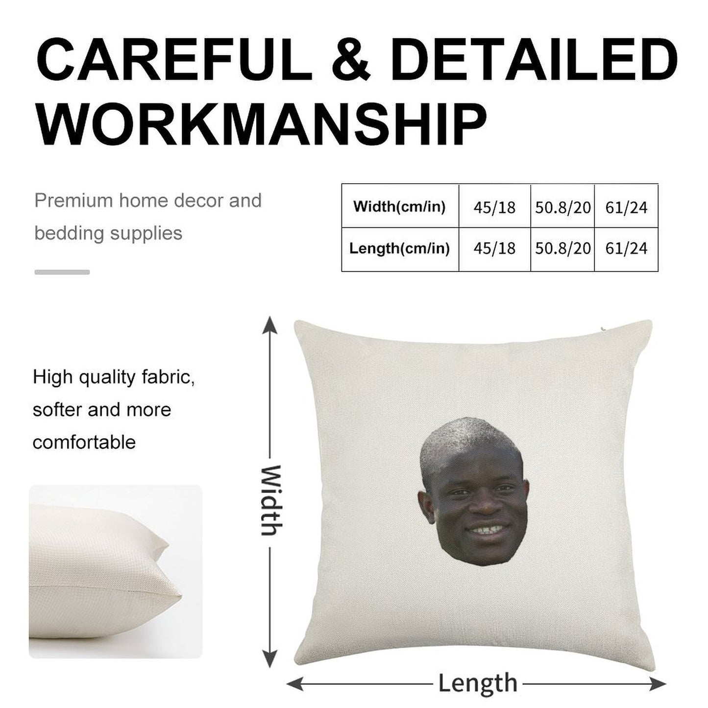 N'golo Kante Head Linen Throw Pillow Cover