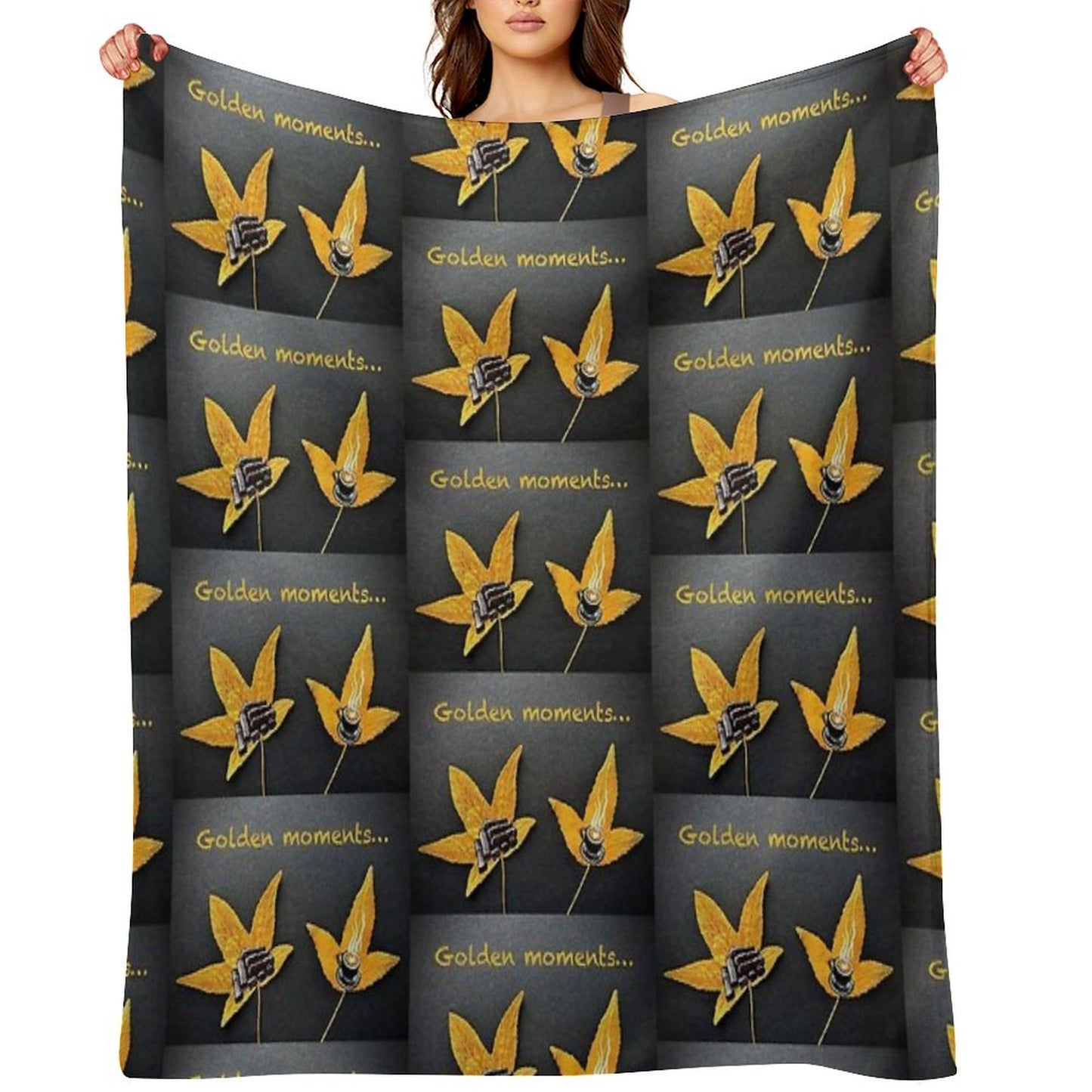 Golden Moments, Coffee And Cake Painting on Autumn Leaves Throw Blanket