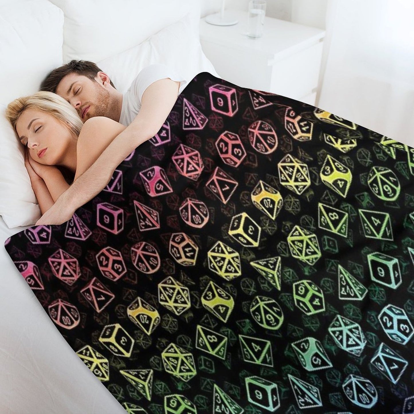D20 Dice Set Pattern (Rainbow) Throw Blanket