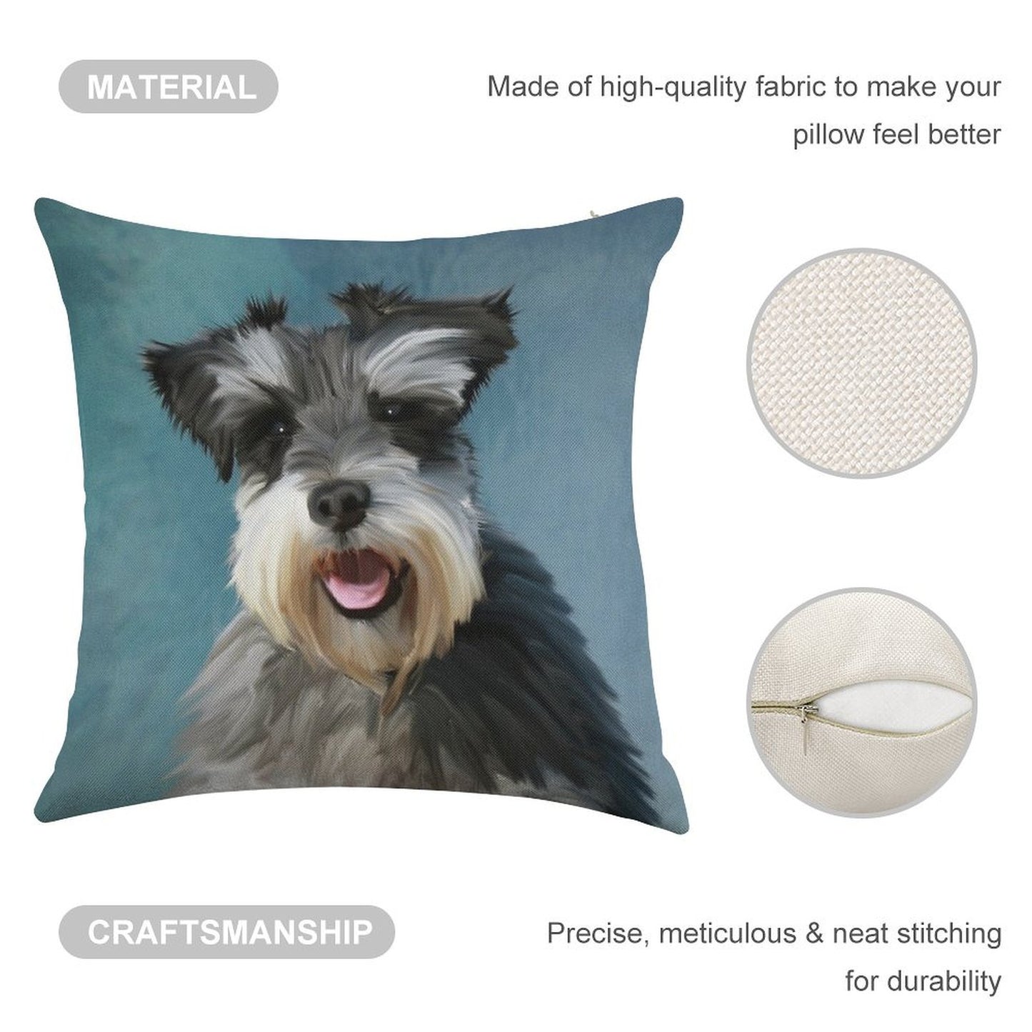 Miniature Schnauzer Dog Water Color Art Painting Linen Throw Pillow Cover