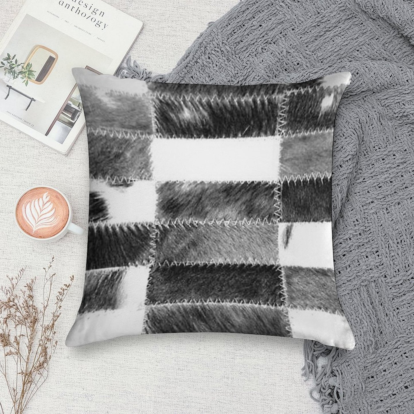 Patchwork Cowhide Rug Soft Home Decor Throw Pillow