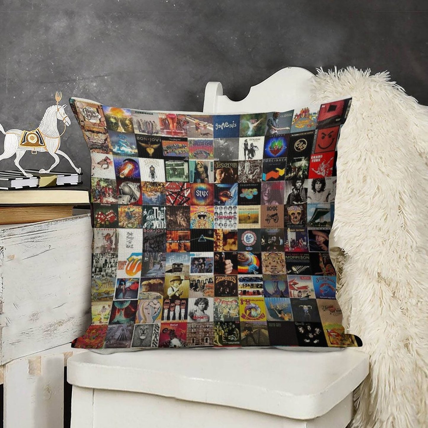 Classic Rock Covers - Collage Linen Throw Pillow Cover