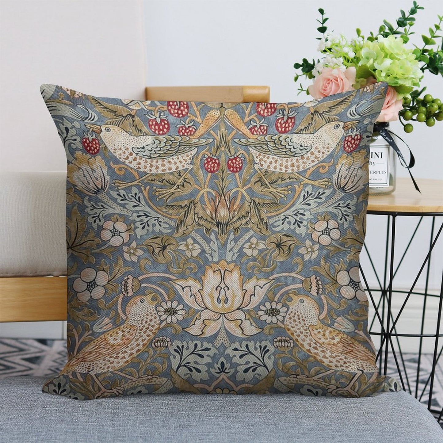 The Strawberry Thief Linen Throw Pillow Cover