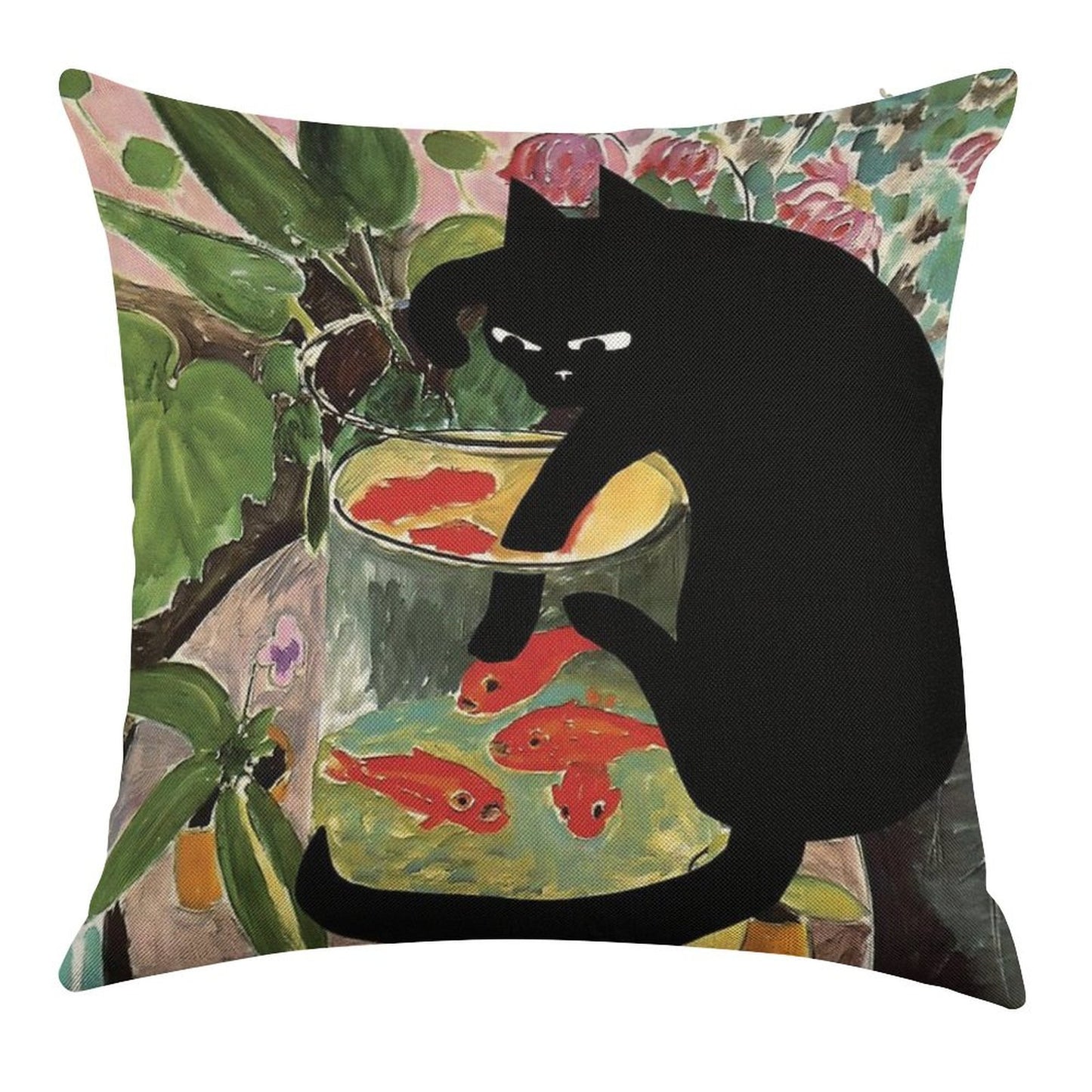 Matisse's Goldfish And A Cat Linen Throw Pillow Cover