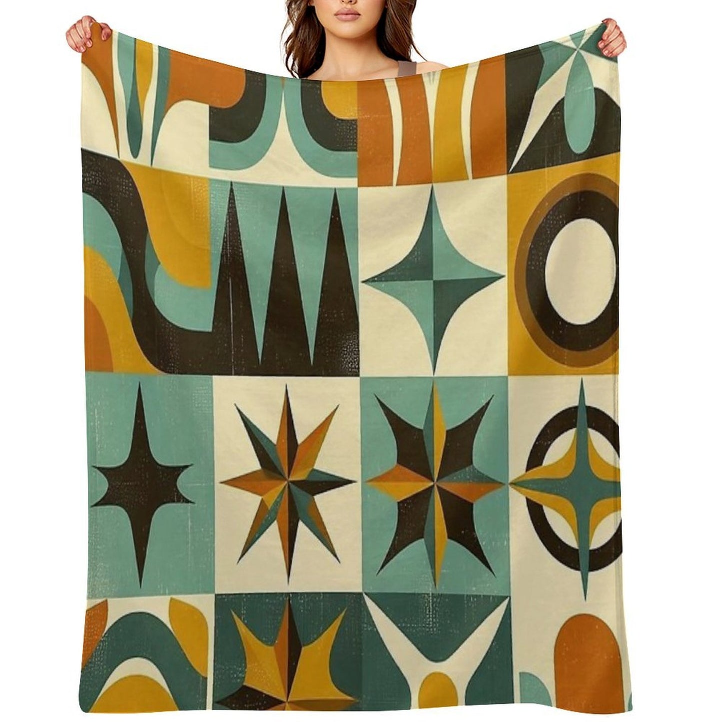 Retro Geometric Pattern Art Throw Blanket