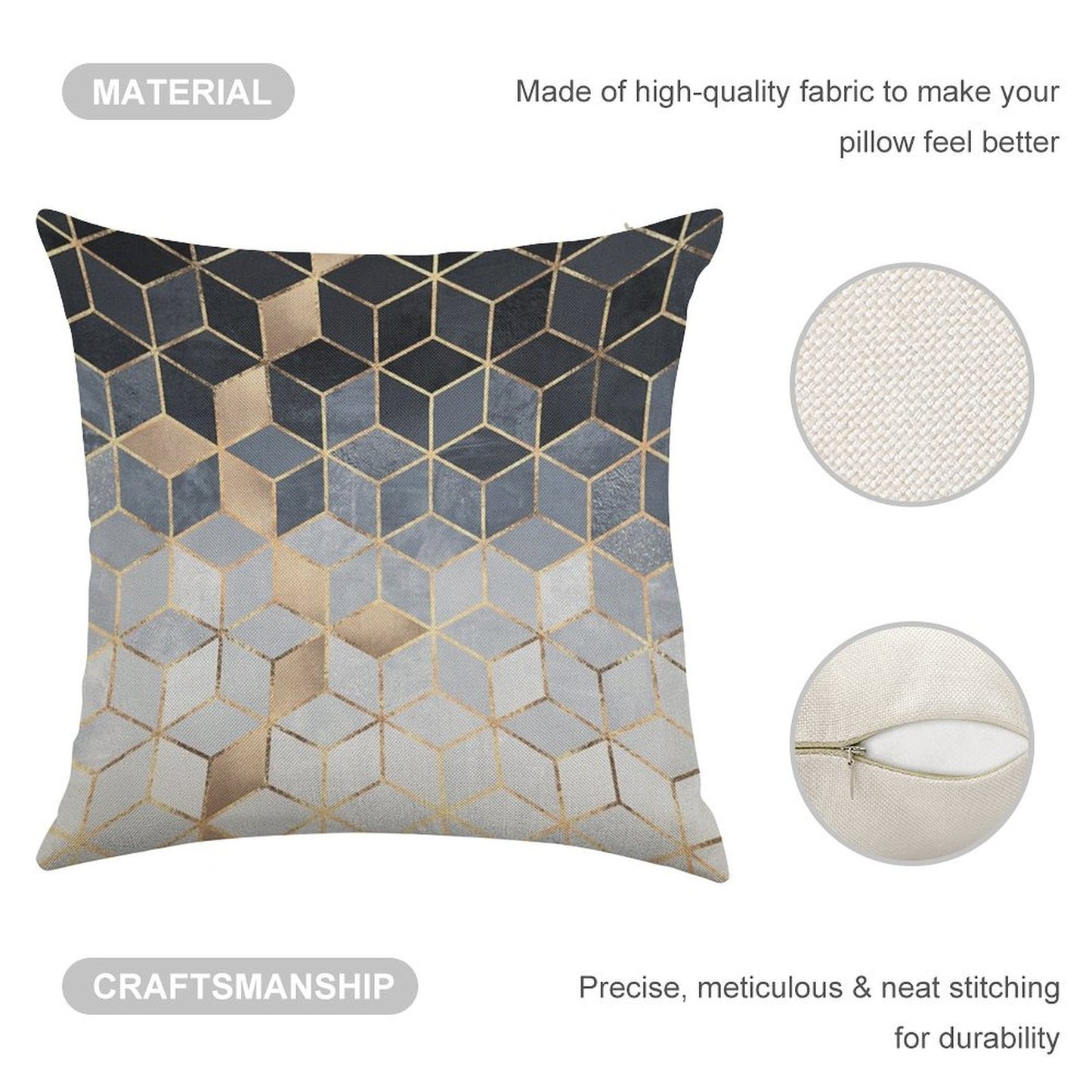 Soft Blue Gradient Cubes Linen Throw Pillow Cover