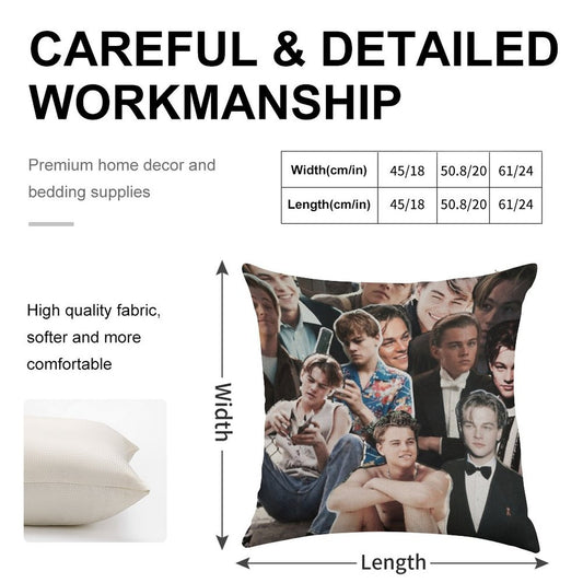Leonardo Dicaprio Collage Linen Throw Pillow Cover