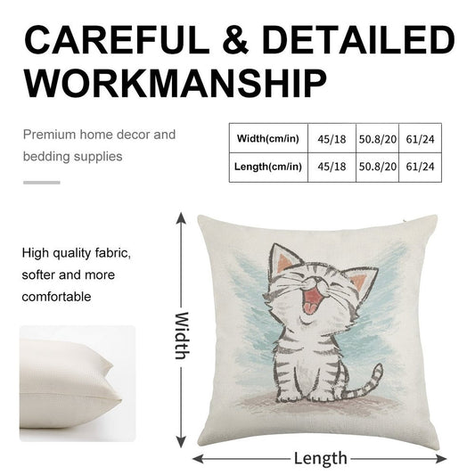 American Shorthair Happy Linen Throw Pillow Cover
