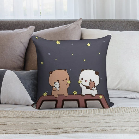 Bubu And Dudu Watching The Moon Together Soft Washable Throw Pillow