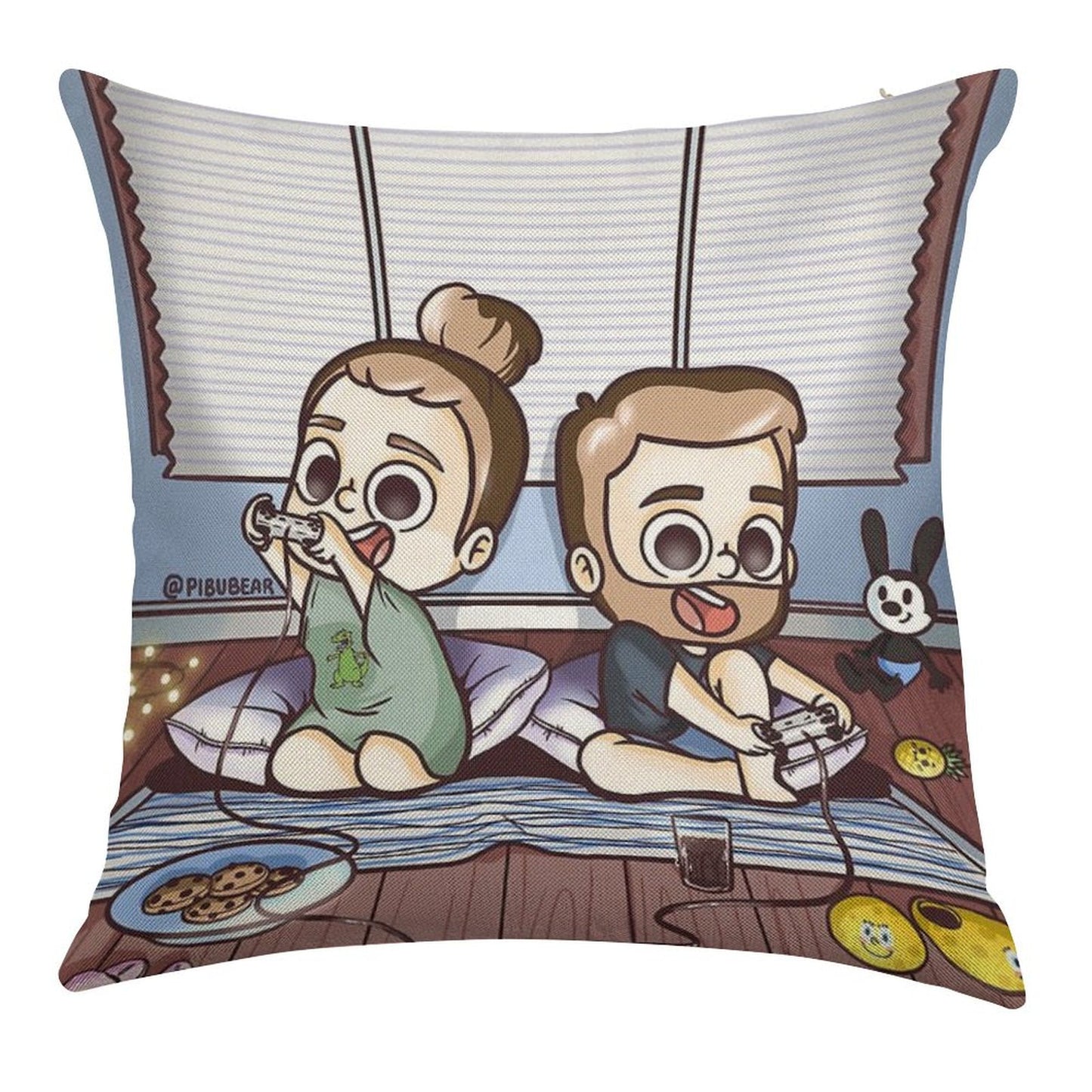 Let's Play Together - Pibubear Linen Throw Pillow Cover