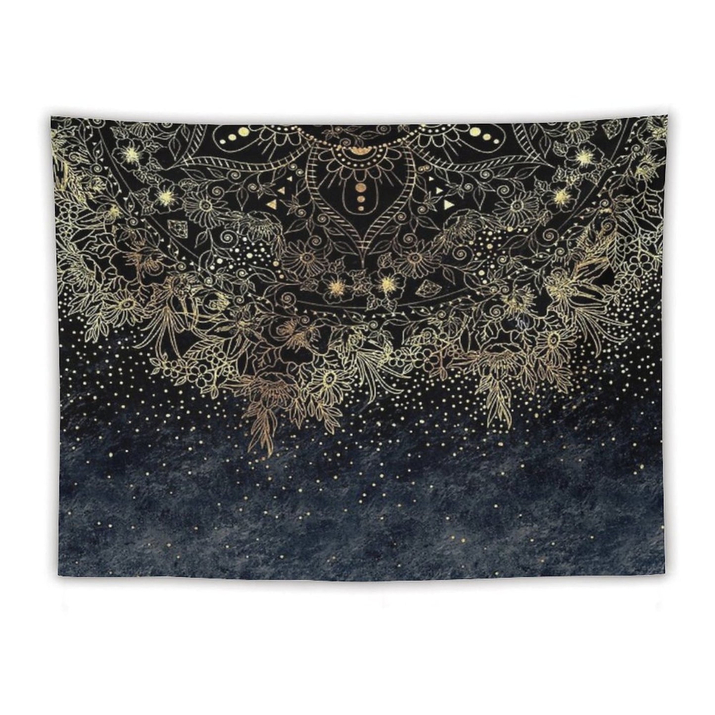 Blue Gold Mandala Floral Tapestry