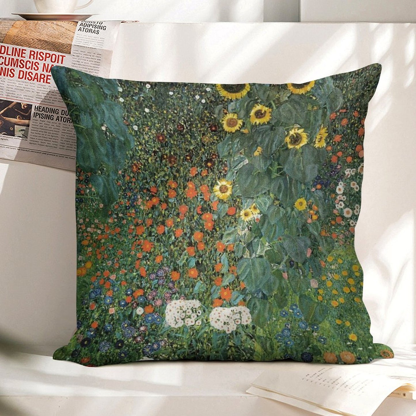 Gustav Klimt - The Sunflower Linen Throw Pillow Cover