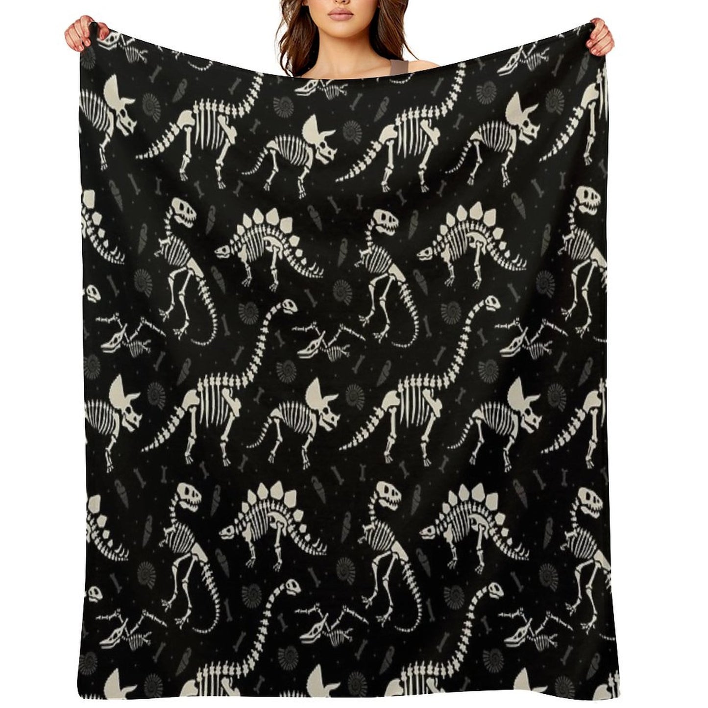 Dinosaur Fossils in Black Throw Blanket