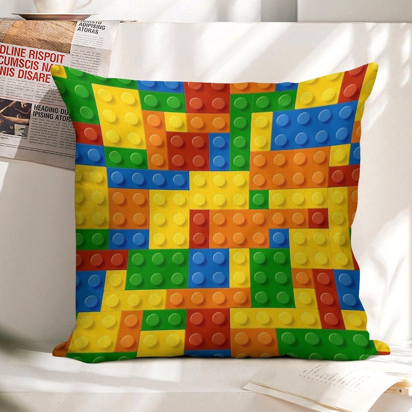 Building Blocks Construction Brick Linen Throw Pillow Cover