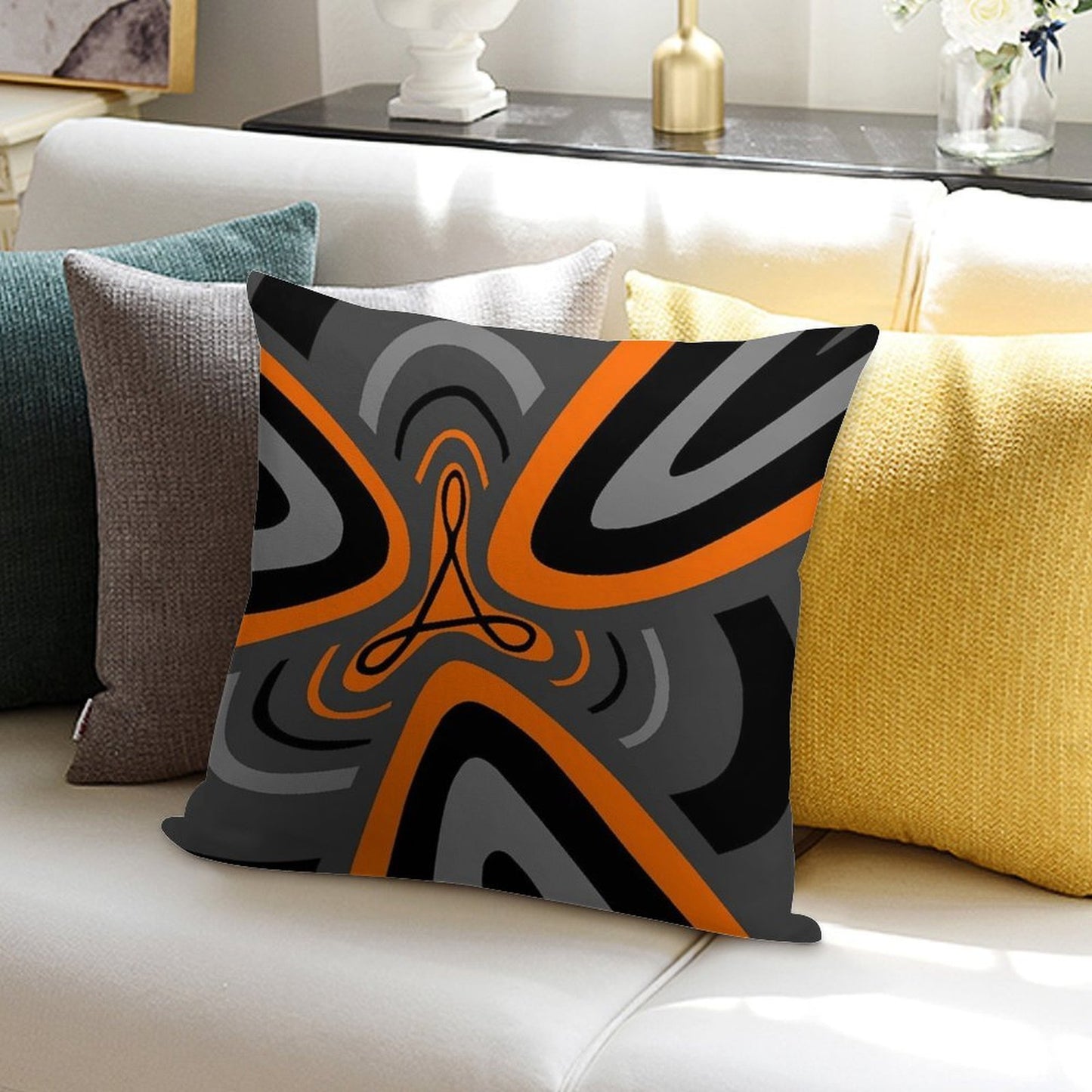 Hail Adobe - Orange, Grey, And Black Soft Bedroom Essential Throw Pillow
