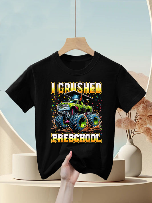 Graduation Pre-K Monster Truck Boys I Crushed Preschool Grad Kids T-Shirt