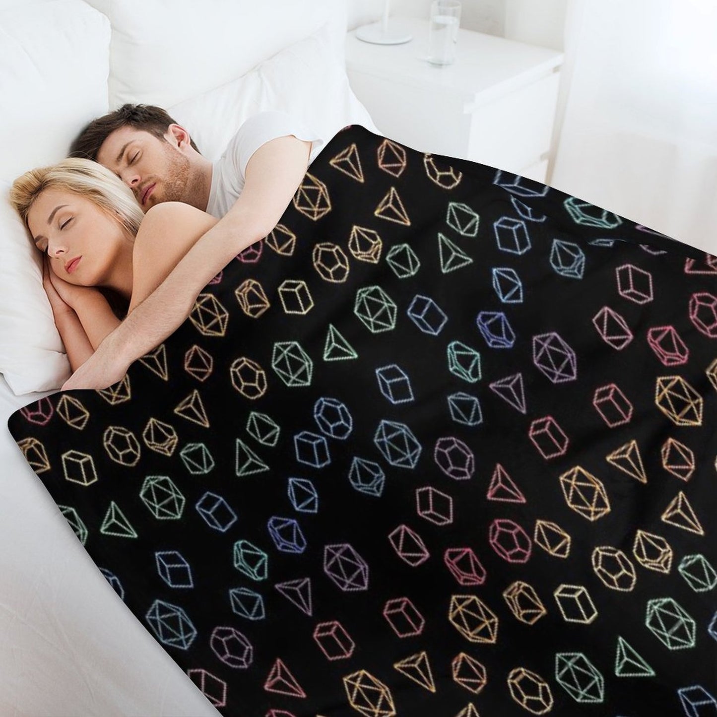 DnD Dice Rainbow on Black Pattern Throw Blanket