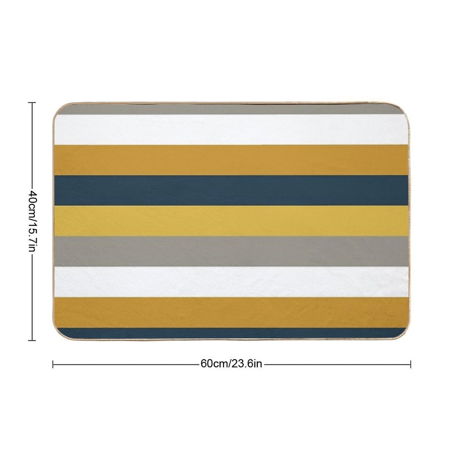 Broad Stripes Pattern in Light And Dark Mustard Yellow, Grey, White, And Navy Blue Bath Mat