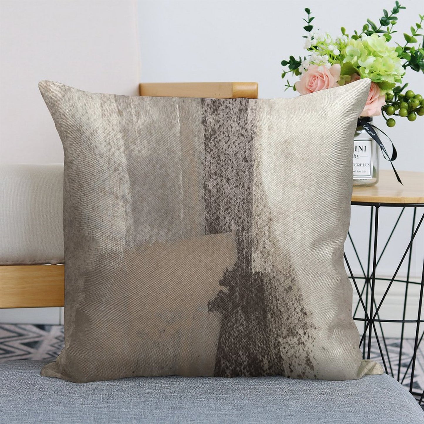 Taupe And Charcoal Grey Modern Abstract Painting Linen Throw Pillow Cover
