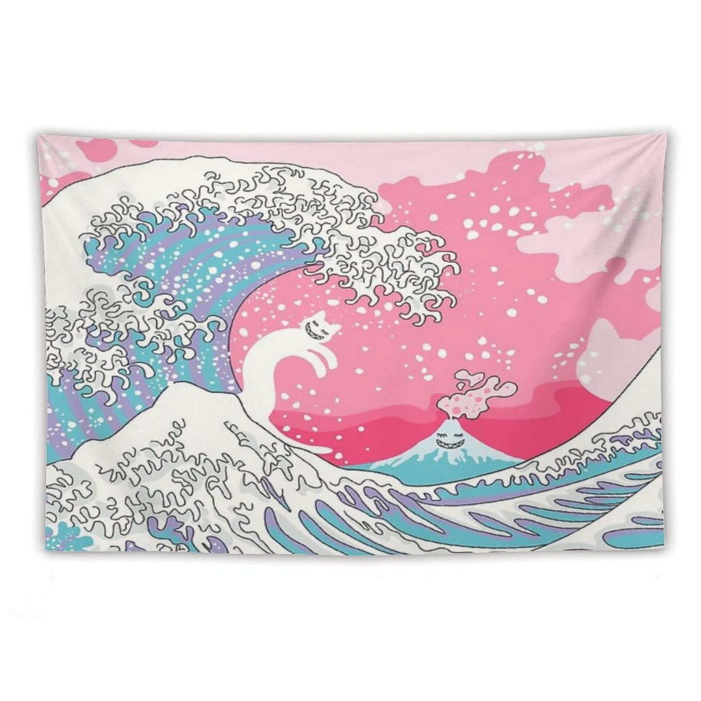 Psychodelic Bubblegum Kunagawa Surfer Cat Tapestry