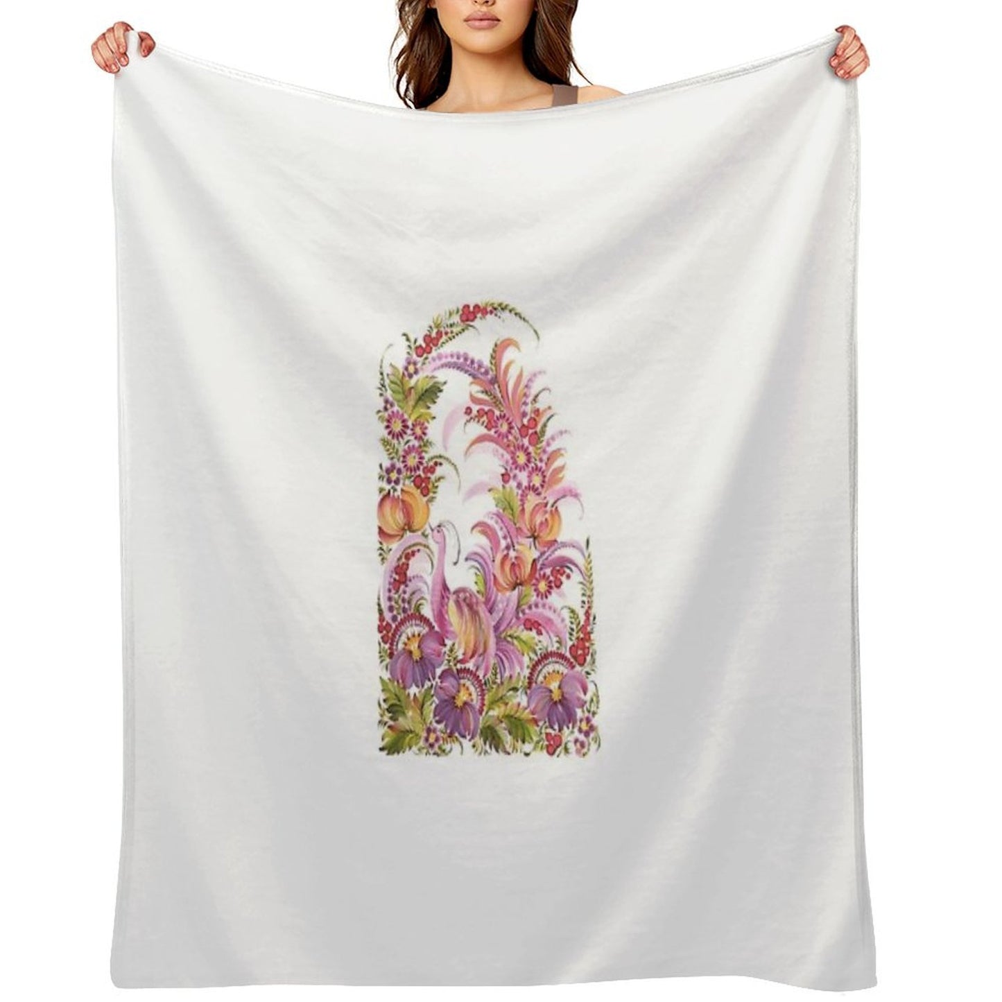 Pink Bird in Floral Bloom Throw Blanket