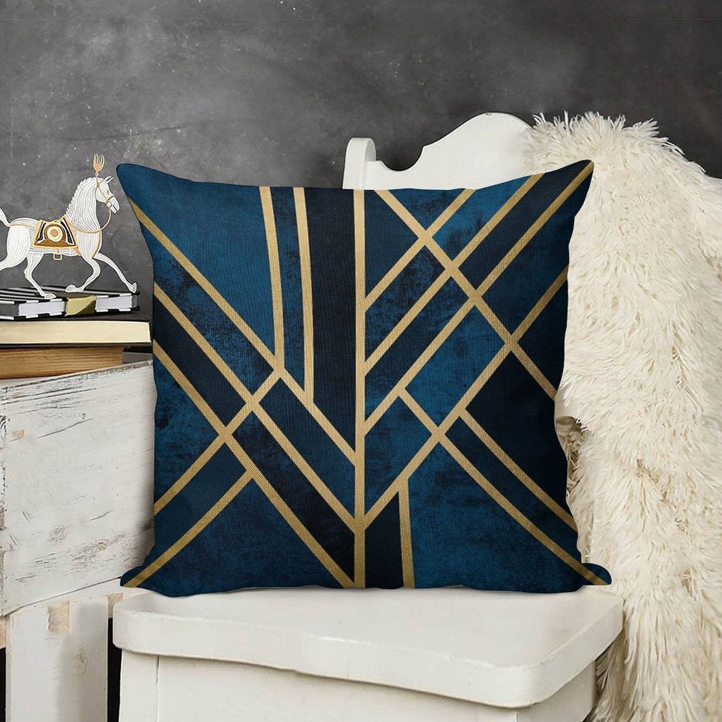 Art Deco Midnight Linen Throw Pillow Cover
