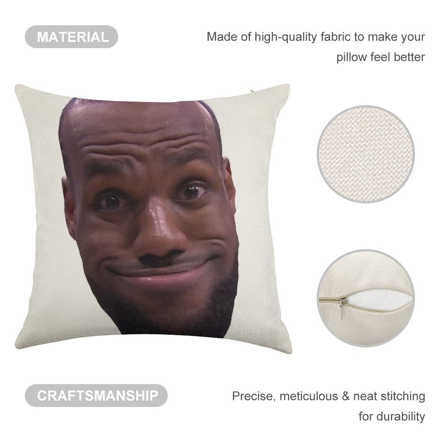 Lebron James Goofy Face Linen Throw Pillow Cover