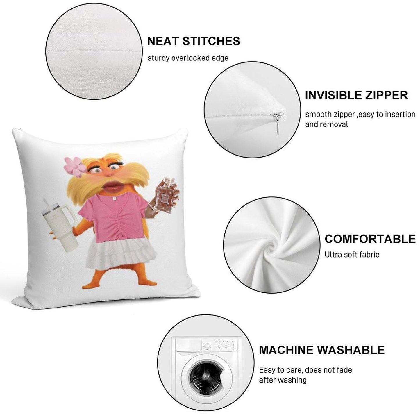 Preppy Lorax Soft Home Decor Throw Pillow