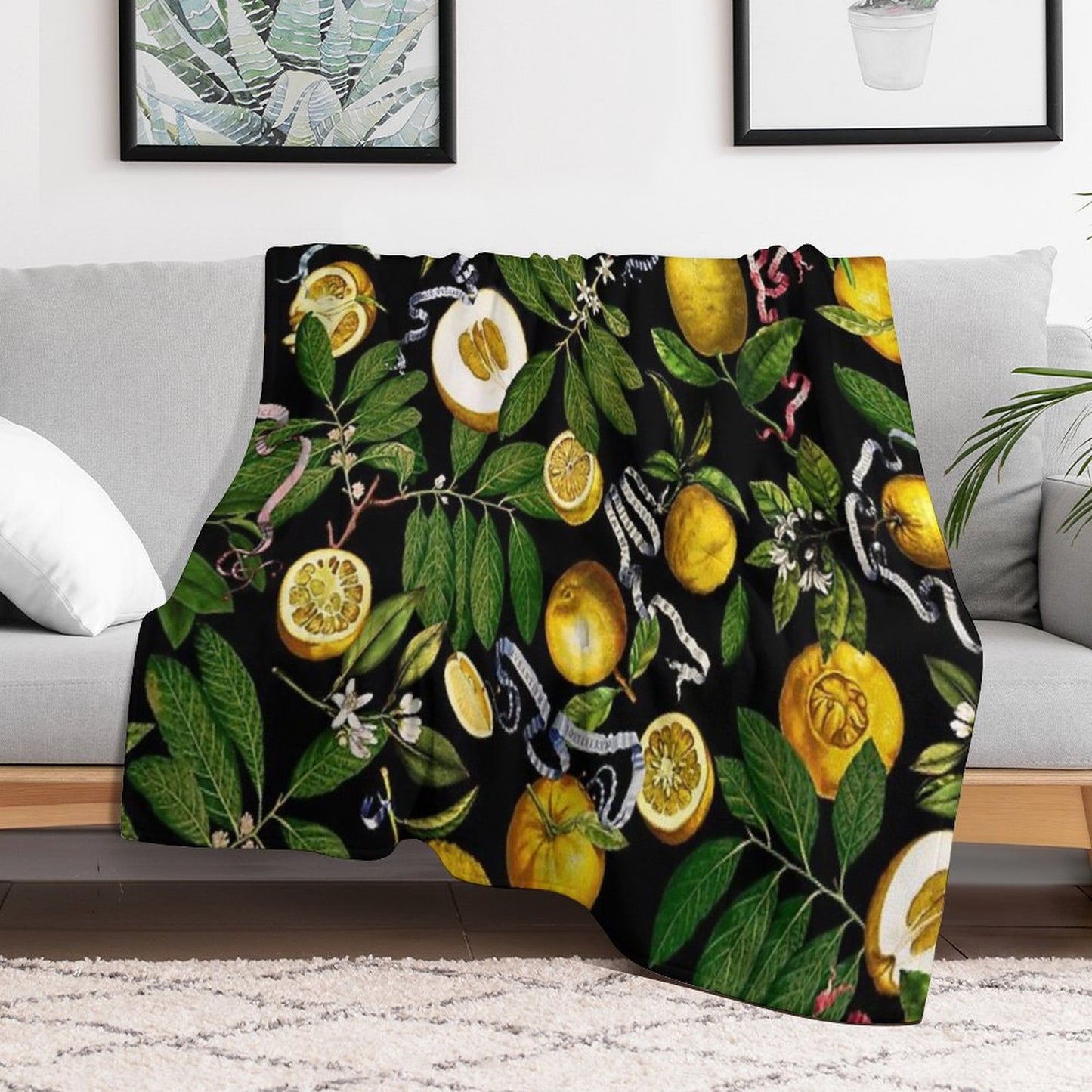 Lemon Tree - Black Throw Blanket