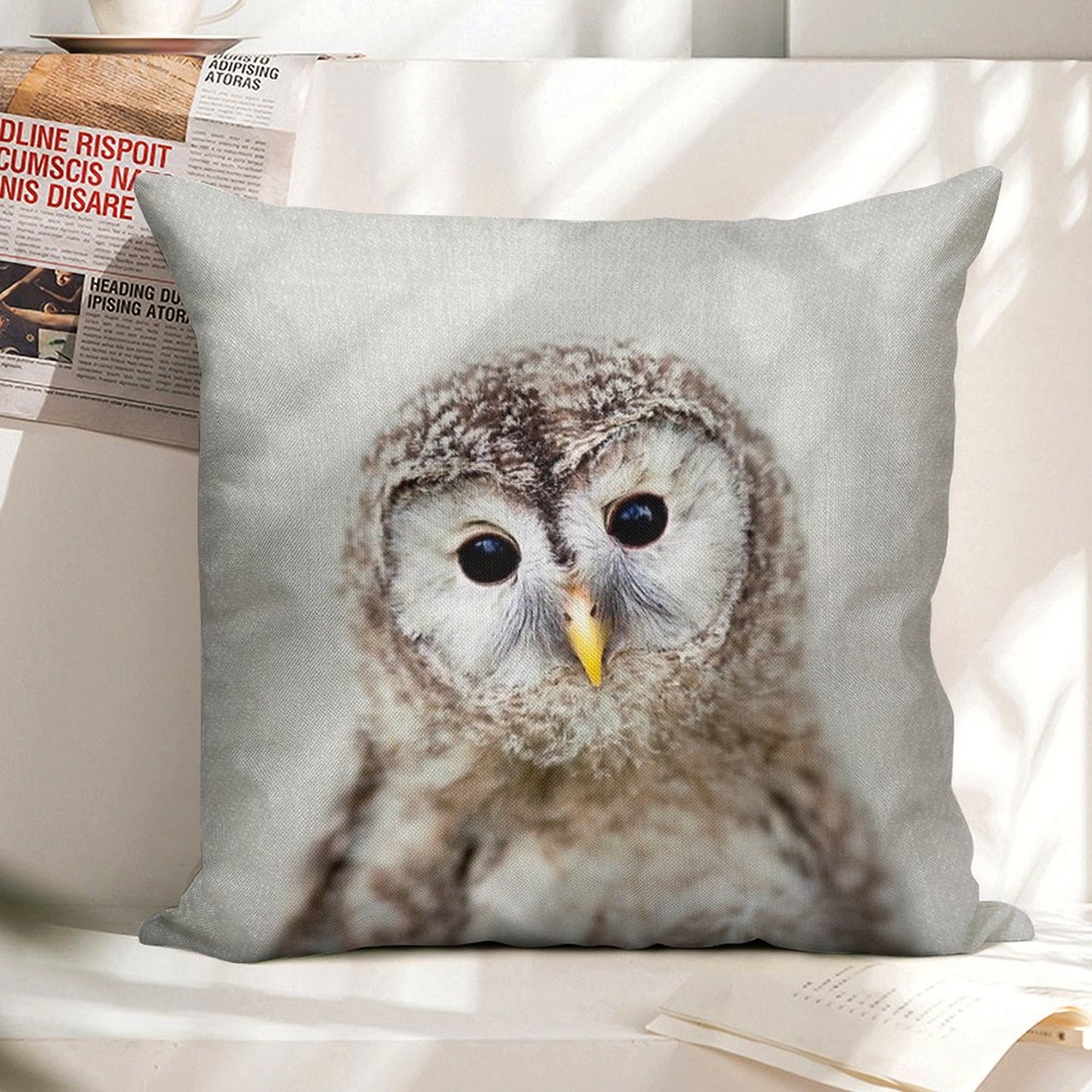 Baby Owl - Colorful Linen Throw Pillow Cover