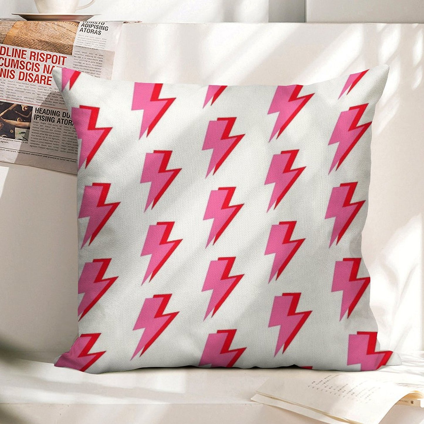 Pink And Red Lightning Linen Throw Pillow Cover