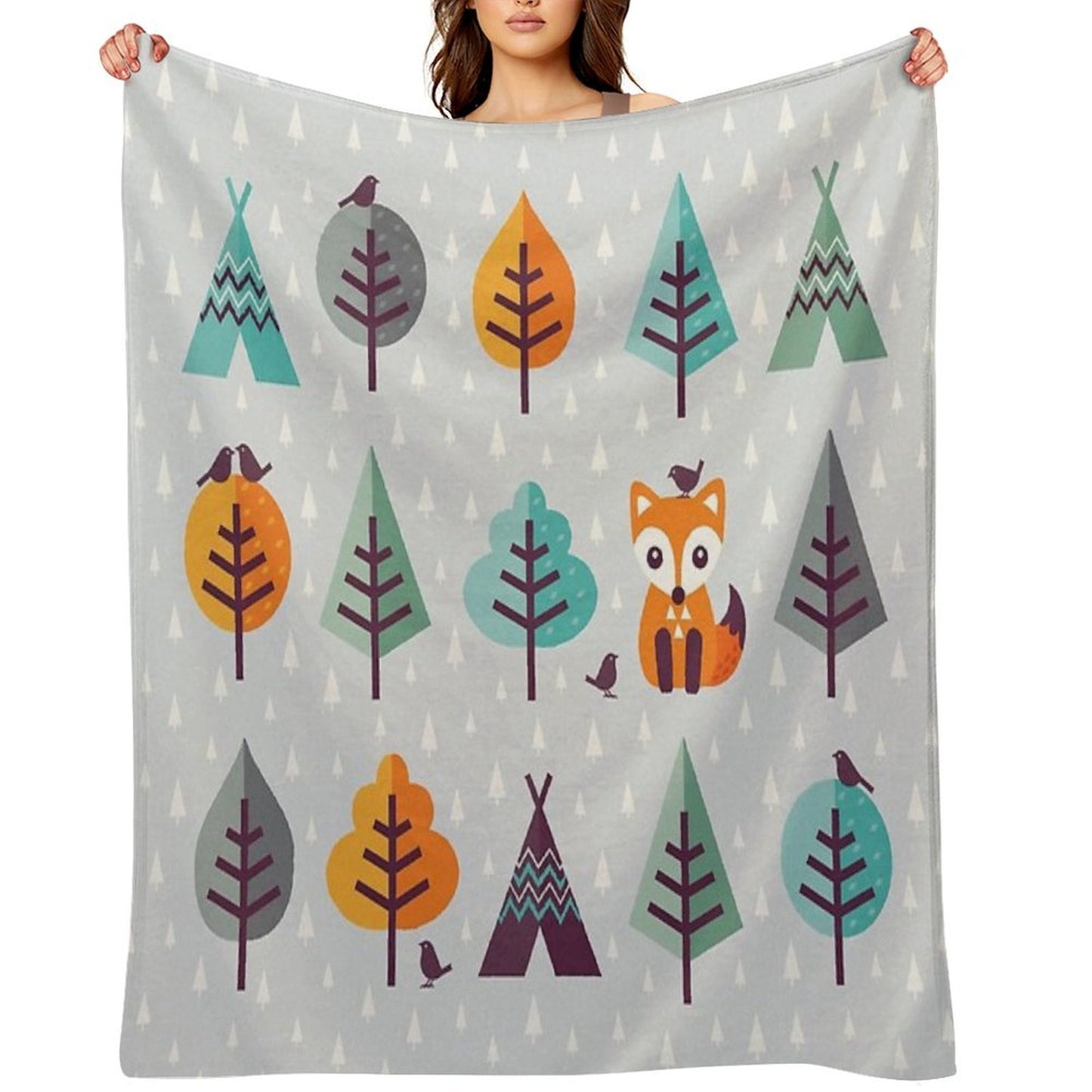 Fox in The Forest on Gray Throw Blanket