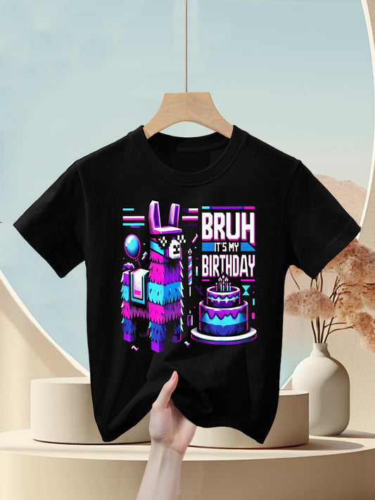 Bruh Its My Birthday Llama Pinata Boy Girl Family Party Bday Kids T-Shirt