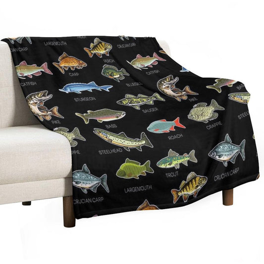 Types Of Freshwater Fish Species Fishing Throw Blanket