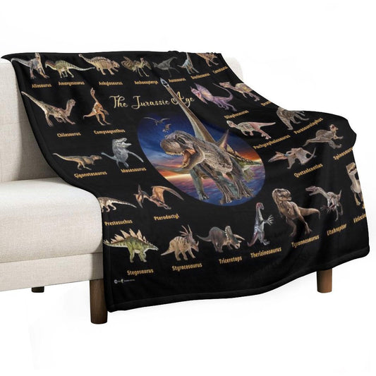 Dinosaurs The Jurassic Age (Black Background) Throw Blanket
