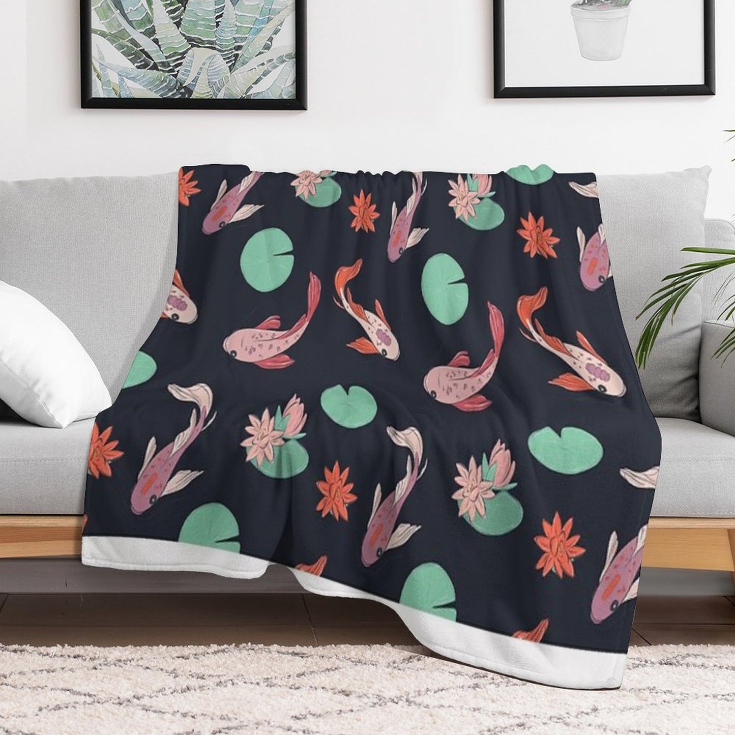 Koi Fish Oriental Design Throw Blanket