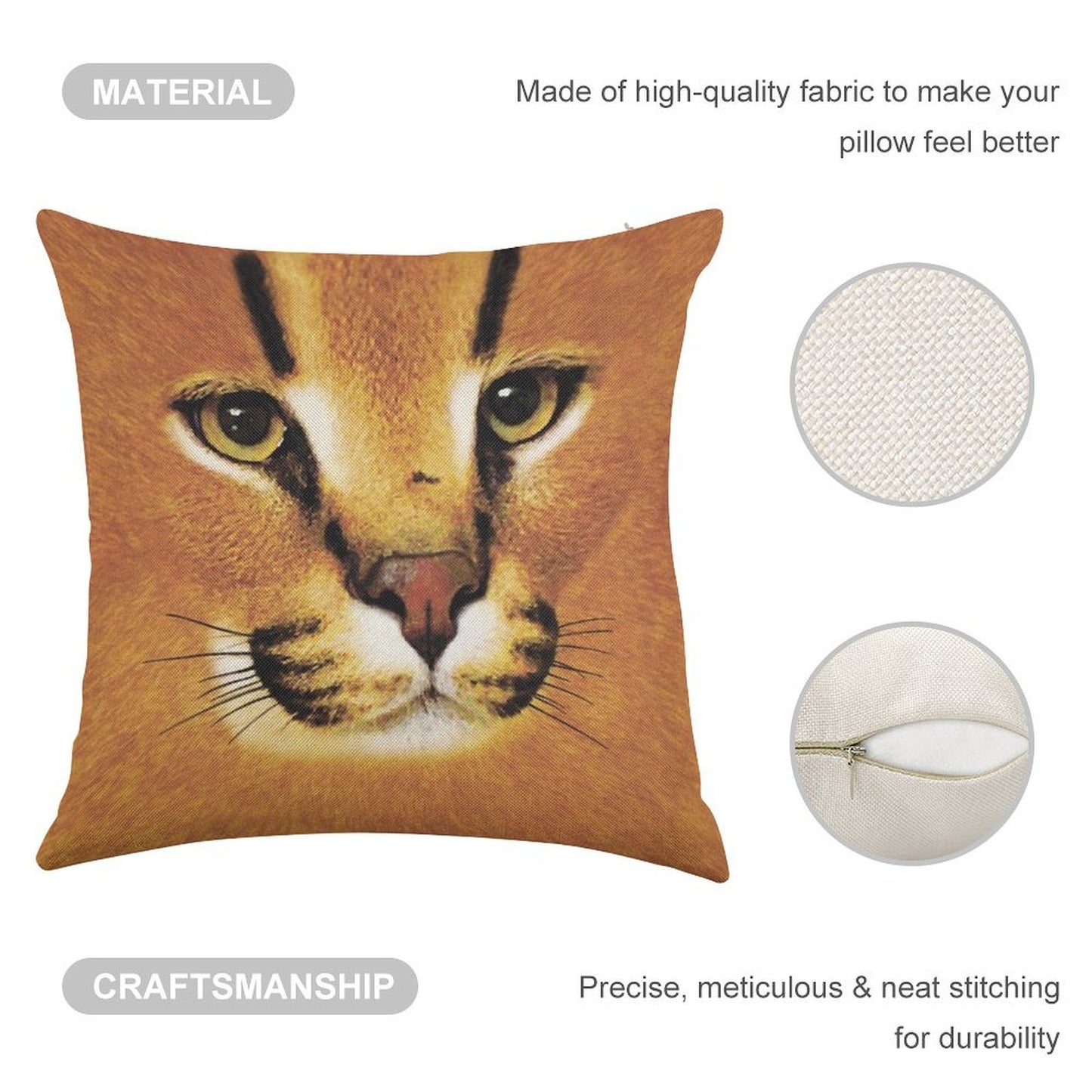 Big Floppa Face Linen Throw Pillow Cover