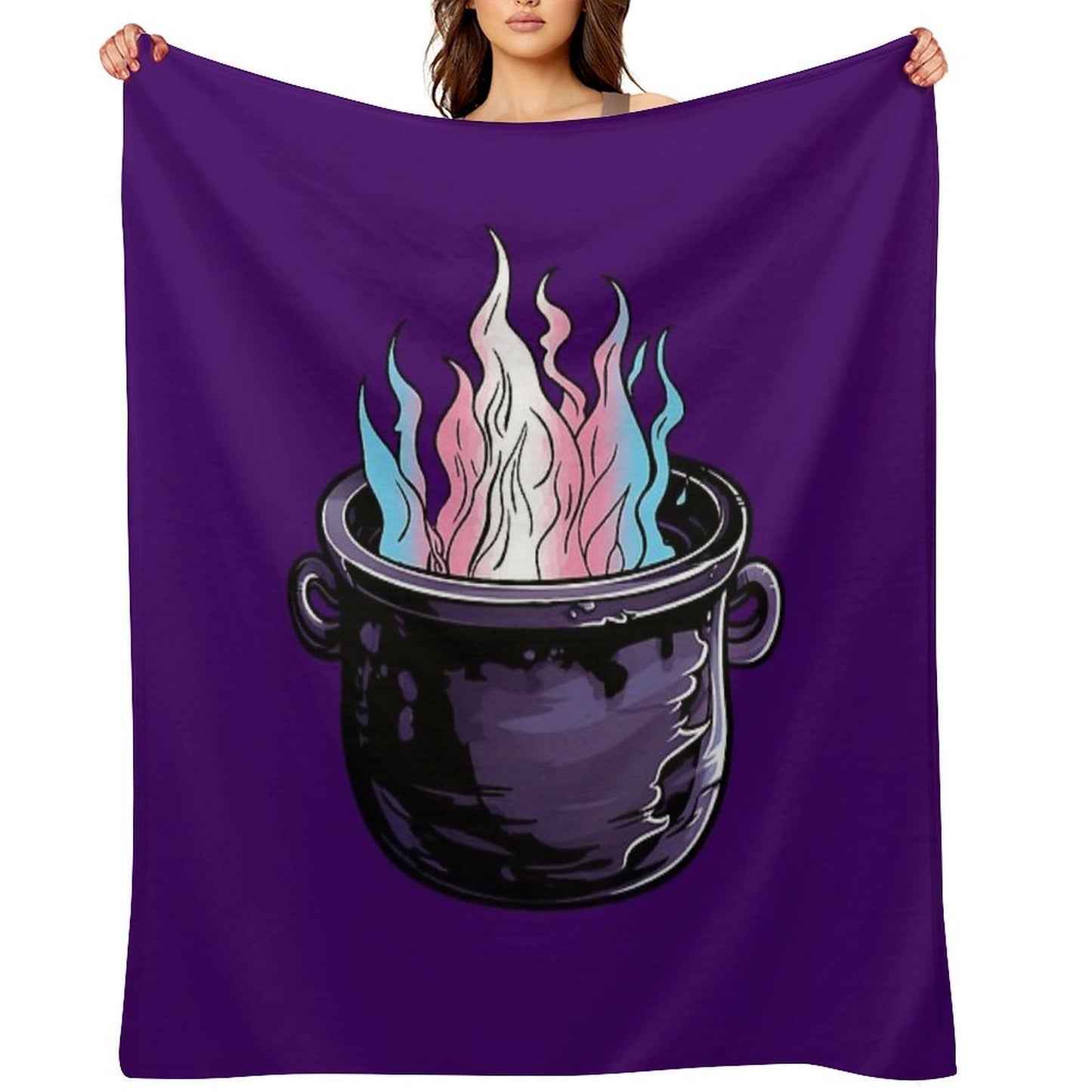 Trans Pride Flag Witches Cauldron , Transgender Witchy Design Throw Blanket