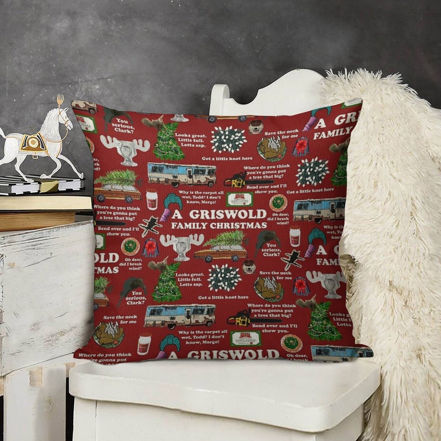Christmas Vacation Collage Linen Throw Pillow Cover
